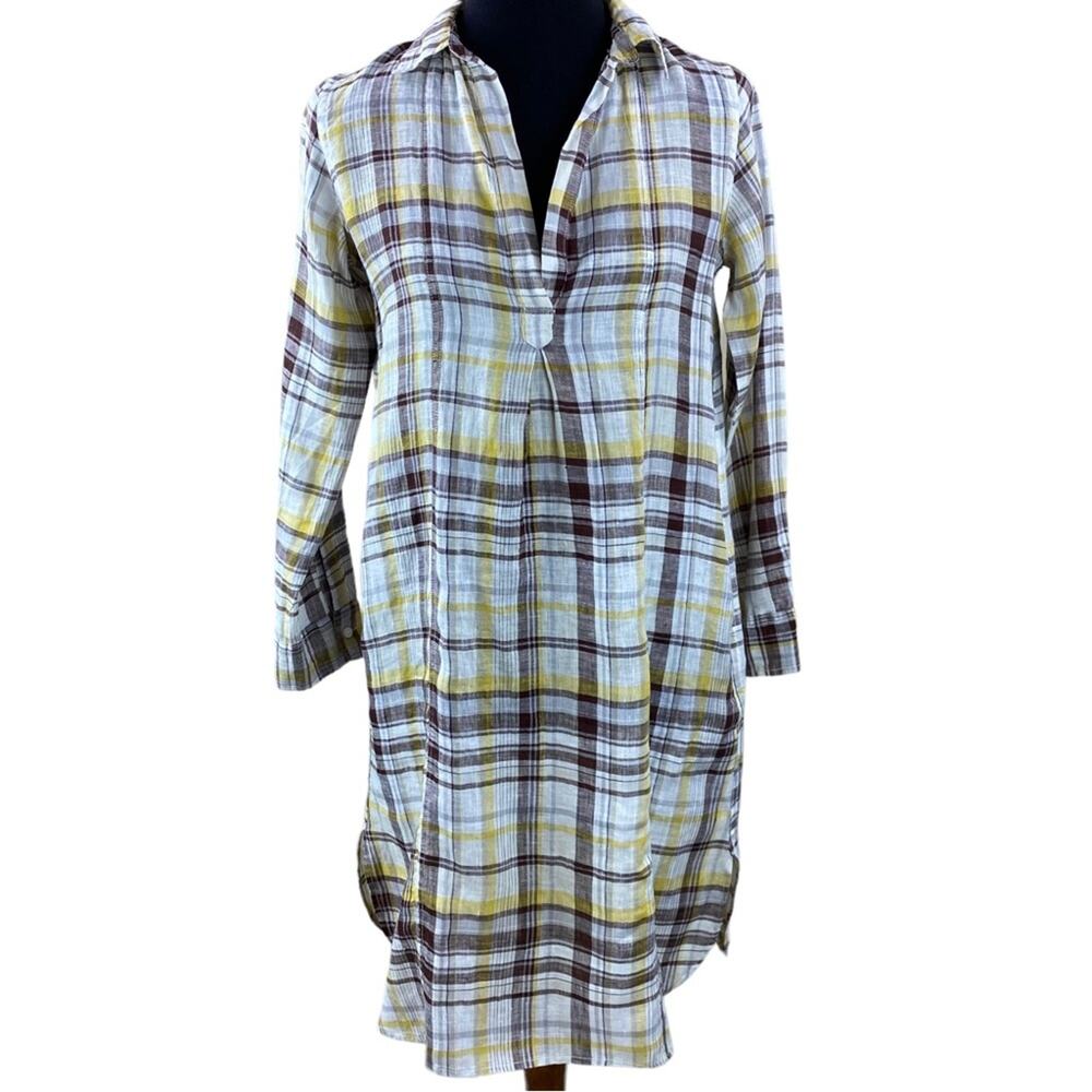 American Colors Womens 100% Linen Plaid Shift Shirt Dress Size S - Picture 8 of 8